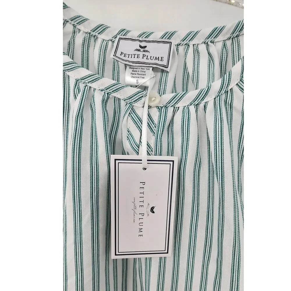 New NWT Petite Plume Girls Classic White Green Pajama Night Gown Size 5
